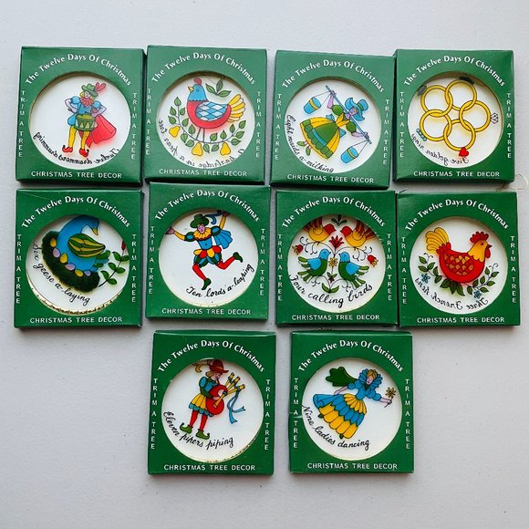 Twelve Days of Christmas Tree Ornaments Handpainted NEW Lot of 10